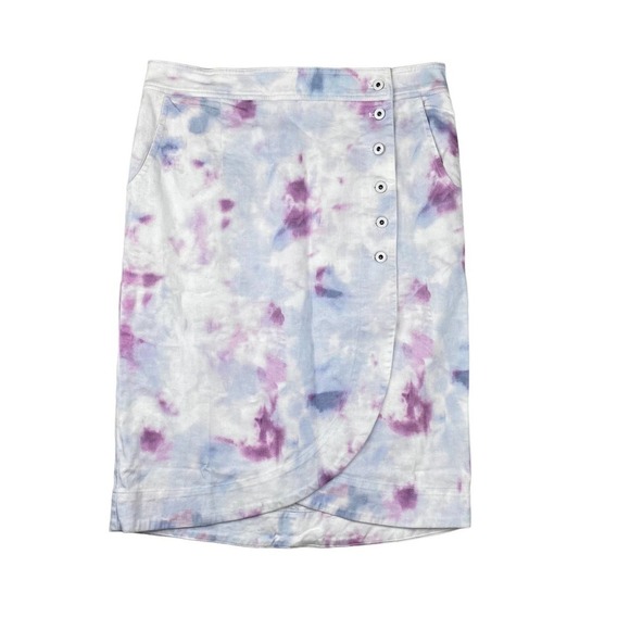 Anthropologie Kimmie White Pink Purple Tie-Dye Button Close Tulip Midi Skirt-12 - Picture 1 of 7